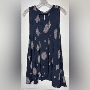 Free People Tree Swing Medallion Dress Navy Blue Boho Lightweight Tunic Sz S